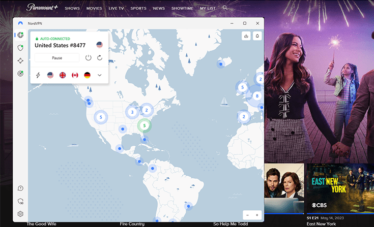 Screenshot di Paramount Plus sbloccato con NordVPN