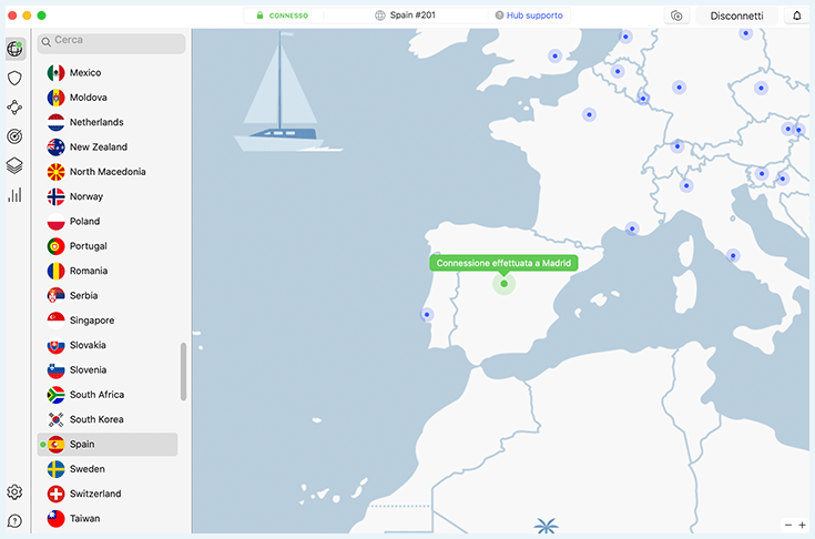 Connessione server in Spagna con NordVPN