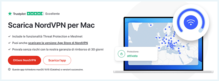 Screenshot dell'iscrizione e download di NordVPN da dispositivo Mac