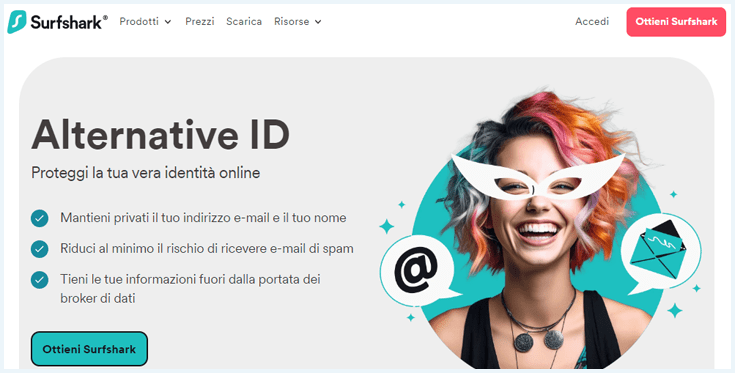 Screenshot dell'ID alternativo di Surfshark
