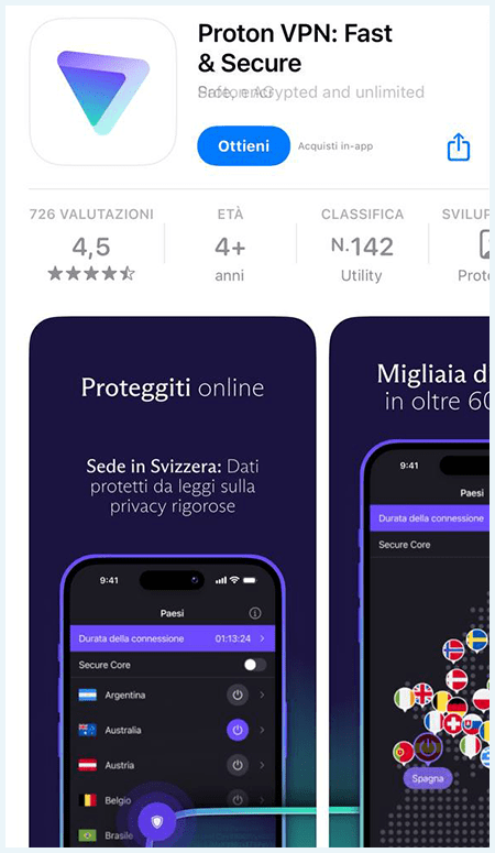 App ProtonVPN nell'App Store