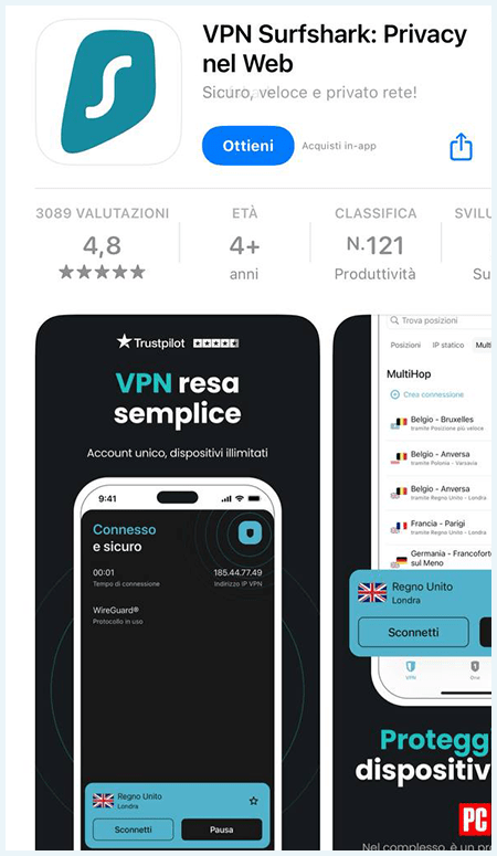 App Surfshark nell'App Store 