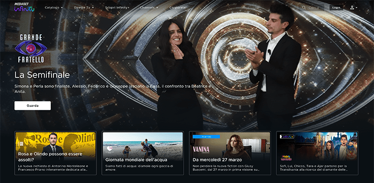 Screenshot della piattaforma di streaming online Mediaset Infinity