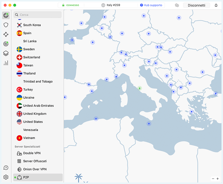 Menu impostazioni NordVPN dove è presente il kill switch