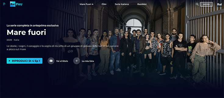 Screenshot della piattaforma di streaming online RaiPlay