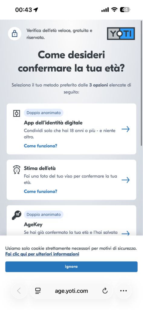 Le 3 modalità di accesso per accedere a OnlyFans nell’app Yoti 