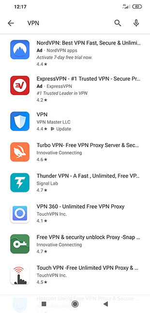 Ricerca VPN nel Google Play Store