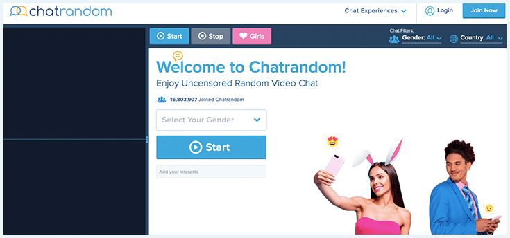 Página inicial do Chatrandom, um dos sites tipo Omegle