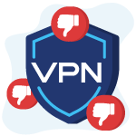ícone mostrando um escudo de VPN rodeado de polegares para baixo,
vantages vpn negativas