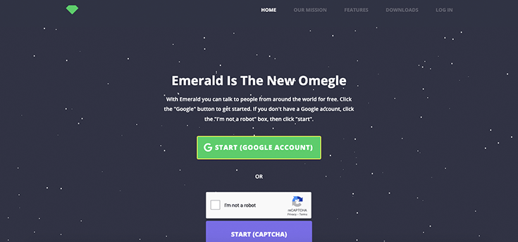 Página inicial do Emerald Chat, um dos sites igual Omegle