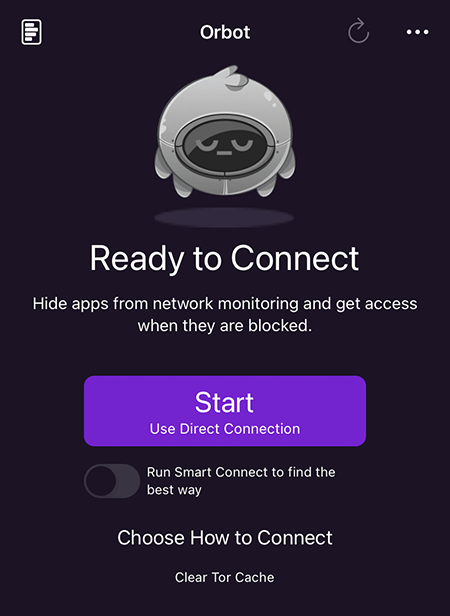 Orbot homepage mobile, Ready to connect