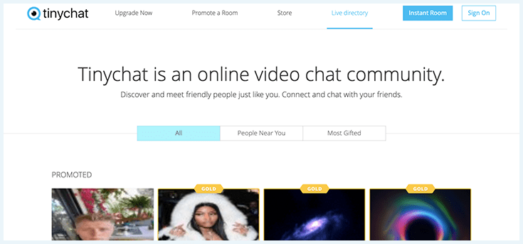 Página inicial do Tinychat, um dos sites tipo Omegle