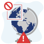Globo terrestre e símbolo de região bloqueada representando como acessar sites de outros países bloqueados pelo governo