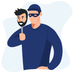 Homem com uma máscara com rosto diferente, representando o roubo de identidade na dark web