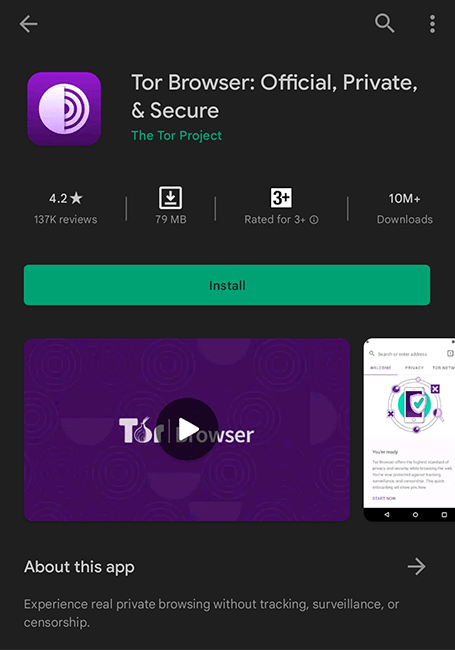 Tor Browser na Play Store