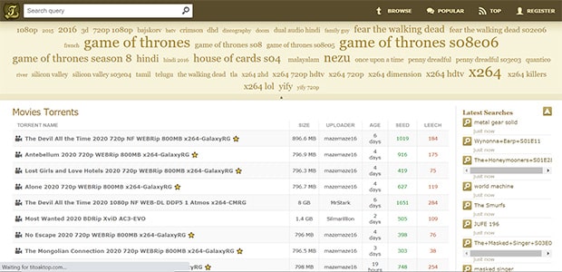 Print screen do site espelho mirror do KickassTorrents que existe agora