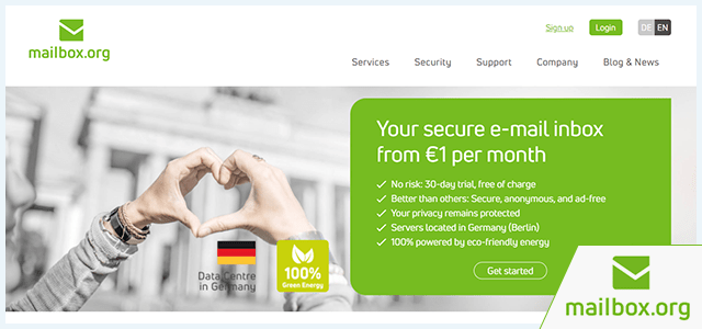 Captura de tela do site oficial de um dos melhores serviços de email seguro, o Mailbox.org