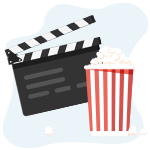 ícone de claquete e pipoca para assistir o catálogo netflix eua