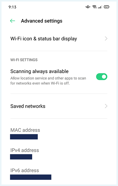 Captura de tela do Android para ver qual é meu IP