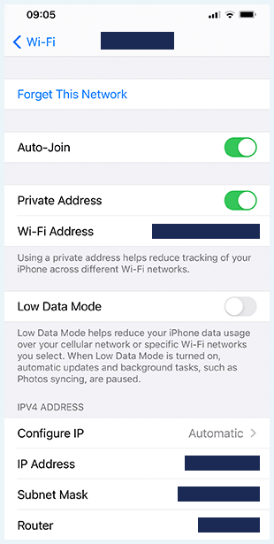 Captura de tela do iPhone para ver qual meu IP