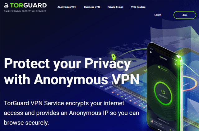 Homepage do site em inglês do TorGuard VPN com ip dedicado