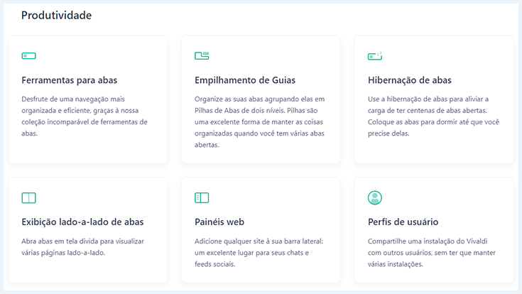 Destaque para os recursos do Vivaldi, que inclui o empilhamento de guias
