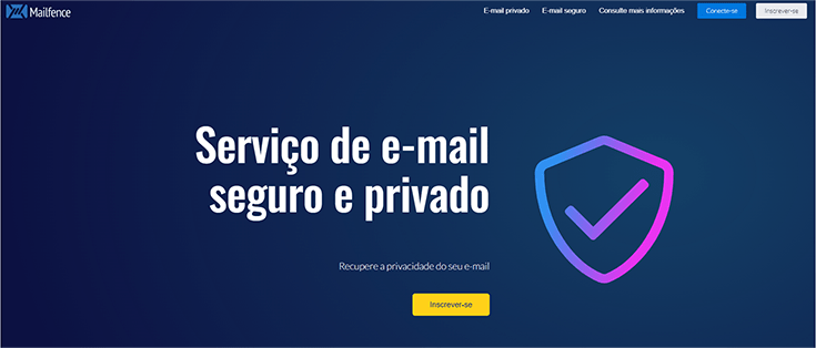 captura de tela do site oficial em português do mailfence, um ótimo provedor de email seguro