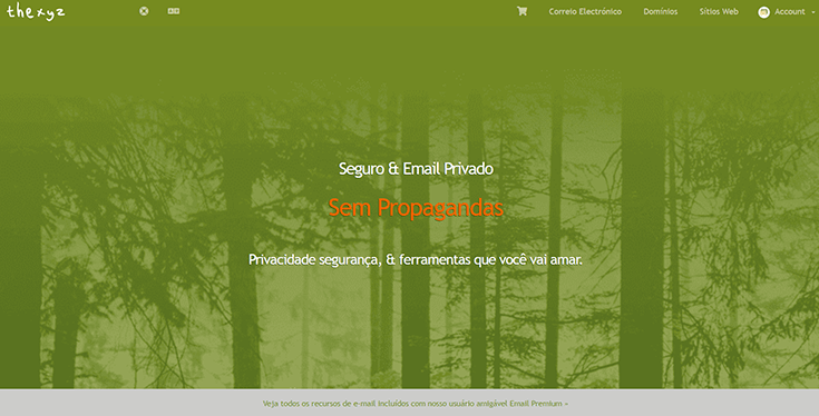 captura de tela do site oficial em português do thexyz, um ótimo provedor de email seguro