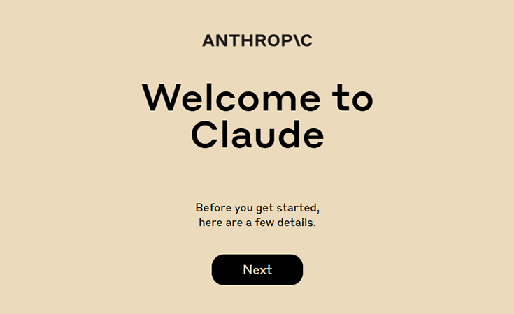 captura de tela da página de boas-vindas do teste beta do chatbot Claude AI 2 em inglês