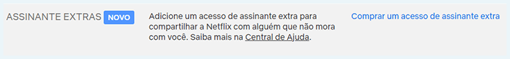 tela netflix para incluir assinante extra