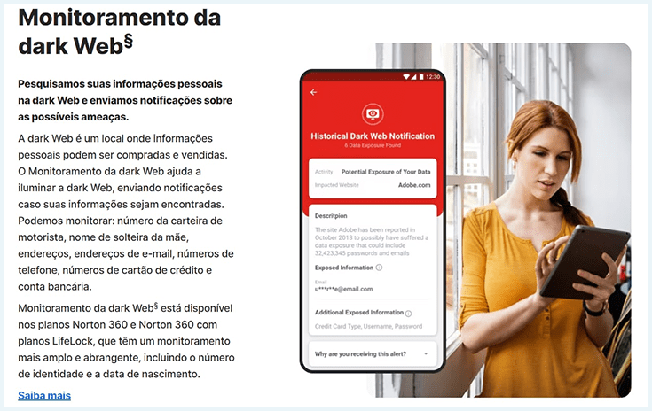 Norton Antivirus, alternativa ao relatório da dark web google one