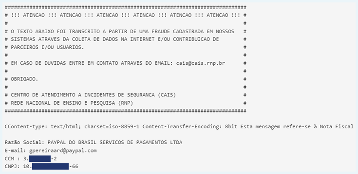 e-mail falso de golpe do paypal de fraude na conta