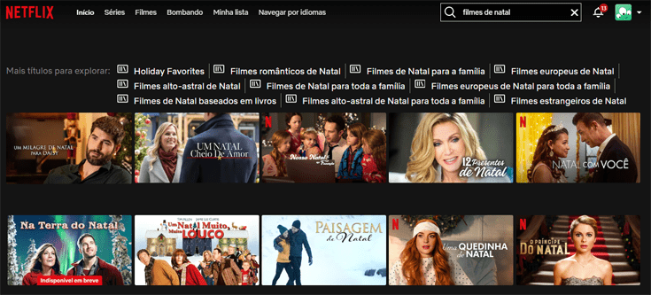 Busca de filmes de natal na netflix