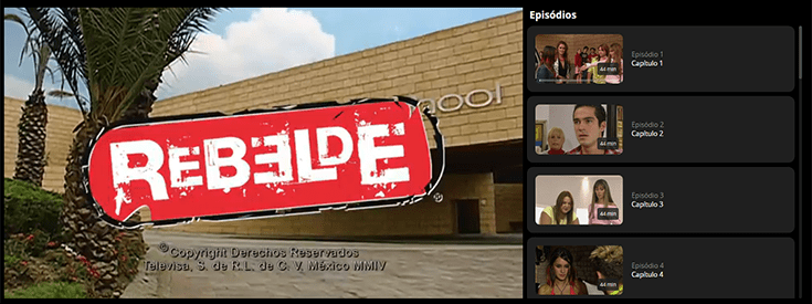 Abertura de Rebelde no Globoplay para assistir Rebelde Mexico online hd