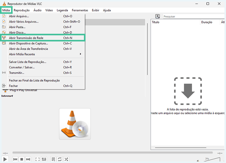 Seleção de lista IPTV no VLC media player