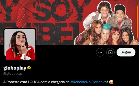 Perfil do Globoplay no Twitter com imagem de Roberta Pardo