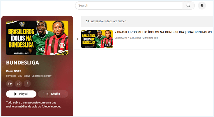 captura de tela do canal GOAT, do YouTube, uma solução para assistir jogos de bundesliga. no entanto, sem um ip do brasil, os jogos não são disponibilizados