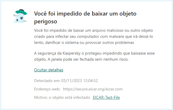 captura de tela de aviso de bloqueio de site do Kaspersky download