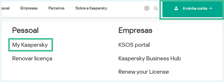 captura de tela do site em português do kaspersky antivírus área My Kaspersky