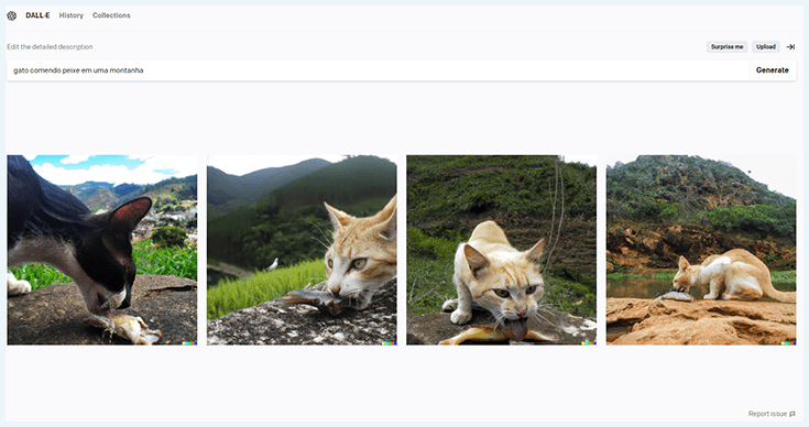 Resultado de gato comendo peixe na IA de imagens Dall-E