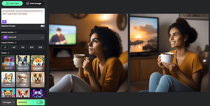 Resultado de jovem brasileira assistindo dorama no gerador de imagem IA