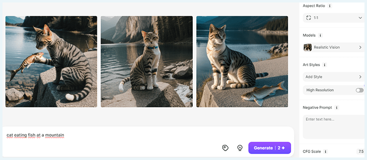 Resultado de gato comendo peixe no gerador para criar imagem com inteligencia artificial Imagine.art
