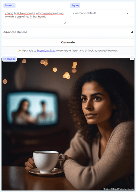 Resultado de jovem brasileira assistindo dorama na IA que cria imagens grátis Stable Diffusion