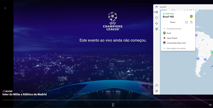 captura de tela do hbo max e uma transmissão ao vivo da liga dos campeões, com uma vpn conectada. o HBO Max é a solução para onde assistir champions league hoje fora do Brasil