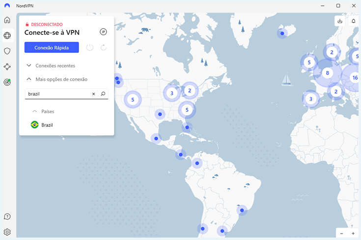 NordVPN mostrando servidor no Brasil