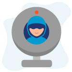 O provedor de internet tem acesso ao meu histórico? E outros sites? Ilustração que mostra uma webcam e um pequeno hacker saindo de dentro dela.