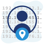 Ícone de usuário com um marcador de localização com um plano de fundo de endereços IP.