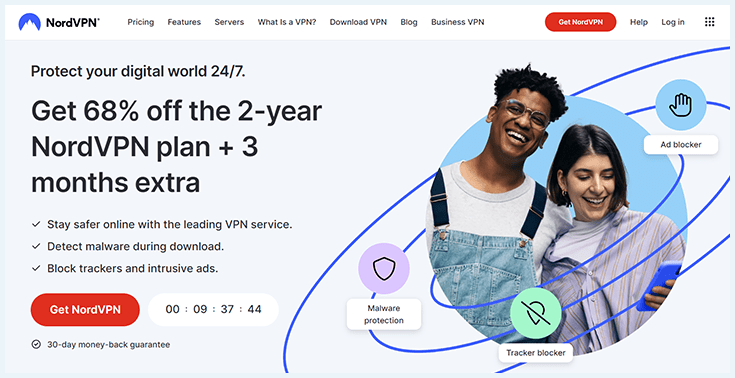 Skärmbild av NordVPN-startsidan