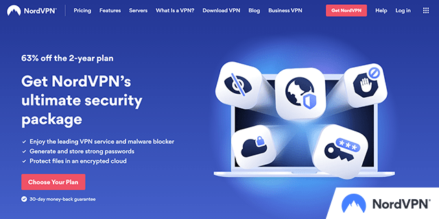 SkÀrmbild av NordVPN-hemsidan
