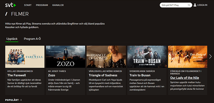 Skärmbild av SVT Play-filmsidan